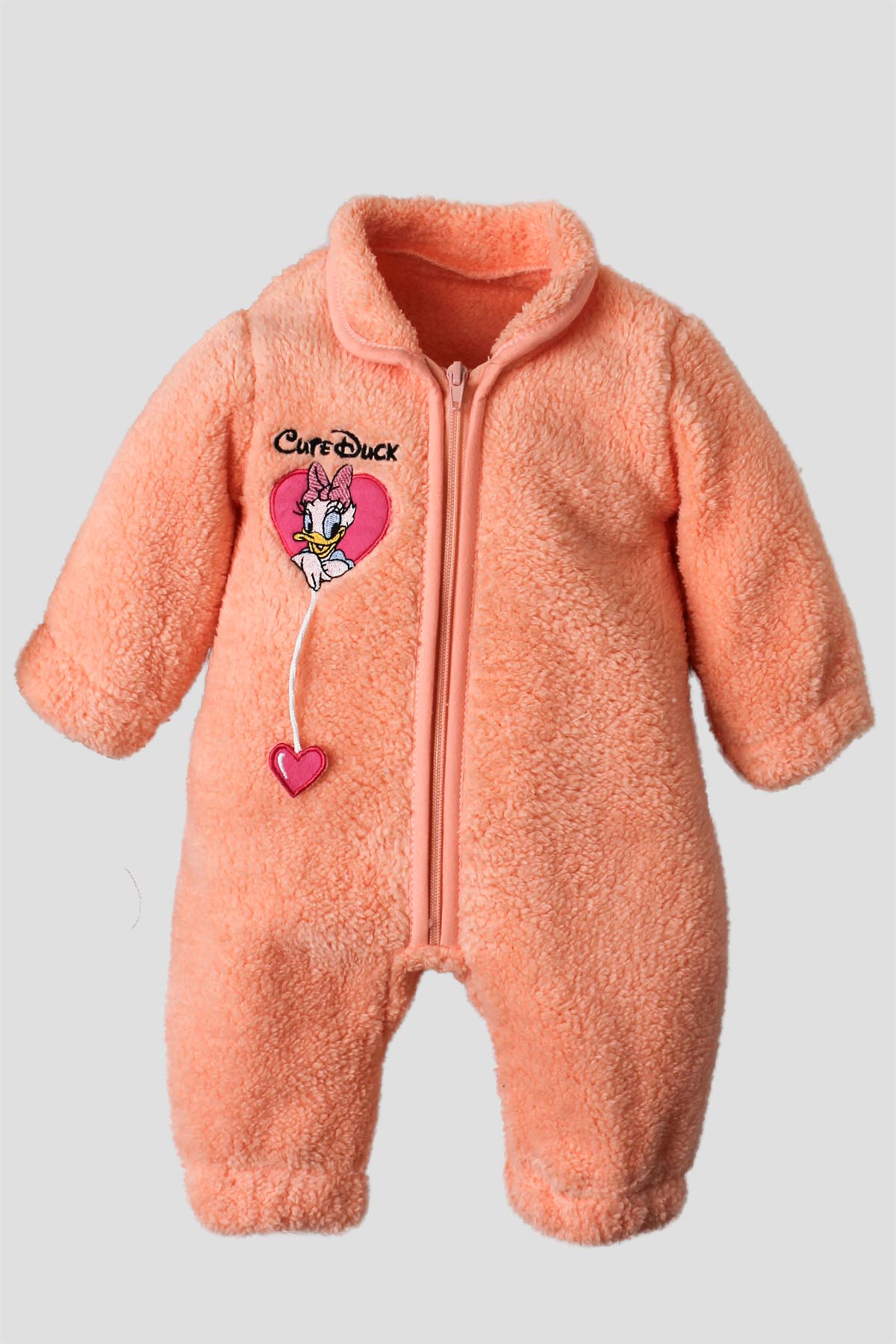 Kız Bebek Polar Tulum Cute Duck Nakışlı Fermuarlı Kalın Tulum 0-12 Ay