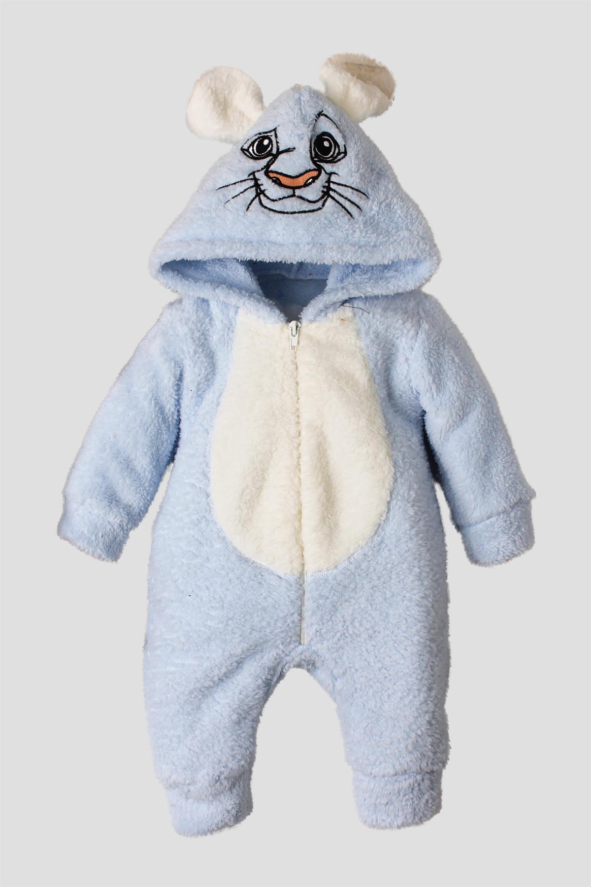 Erkek Bebek Aslan Figürlü Kapüşonlu Peluş Tulum 3 12 Ay