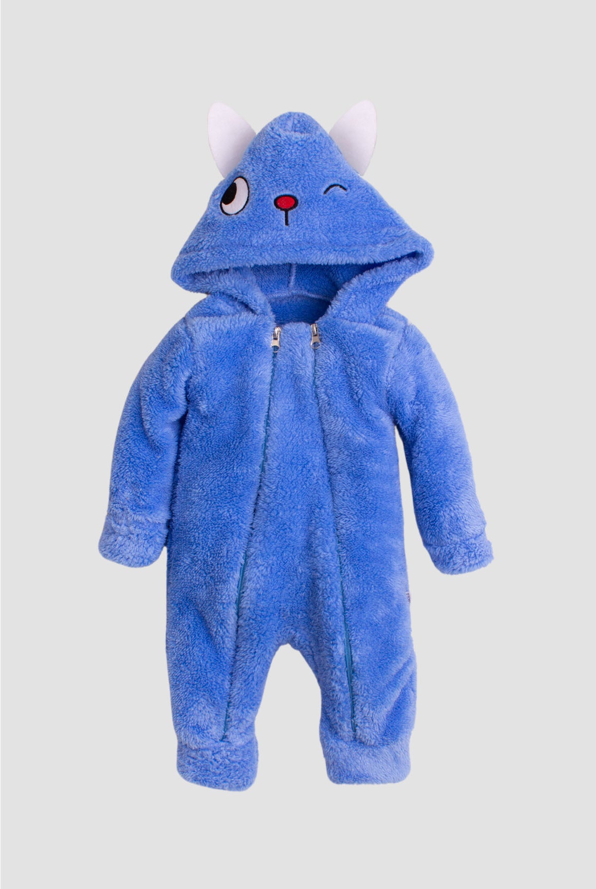 Unisex Bebek Kedi Figürlü Fermuarlı Kapüşonlu Peluş Tulum 0 12 Ay