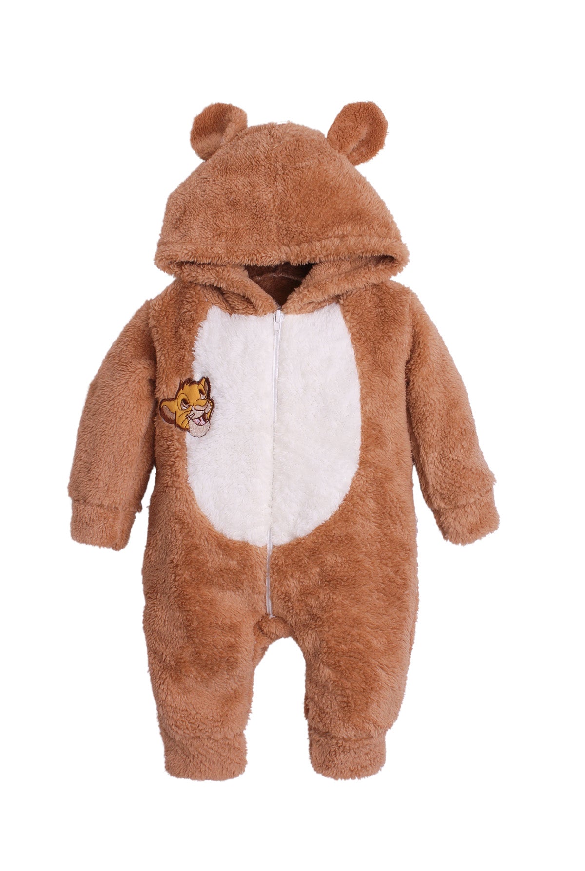 Unisex Aslan Nakışlı Kulaklı Peluş Bebek Tulum 0-12 Ay
