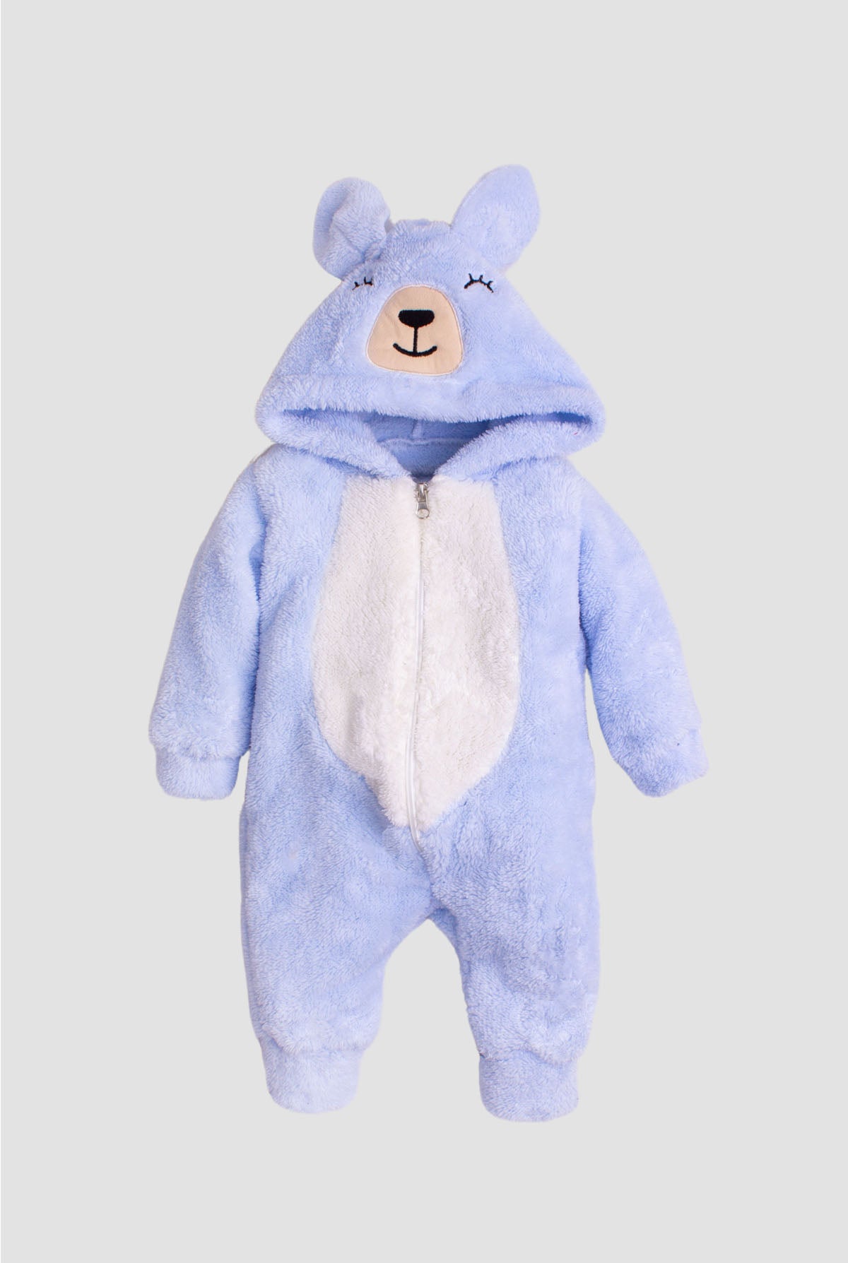 Unisex Bebek Peluş Kapüşonlu Sevimli Ayıcık Tulum 0-12 Ay