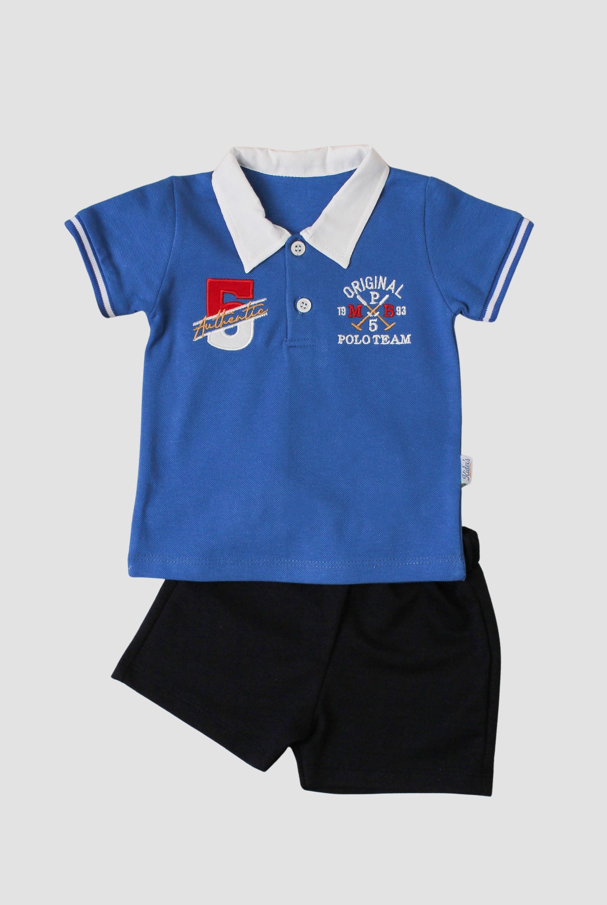 Erkek Bebek Polo Yaka Nakışlı Şortlu 2'li Yazlık Takım 9-24 Ay