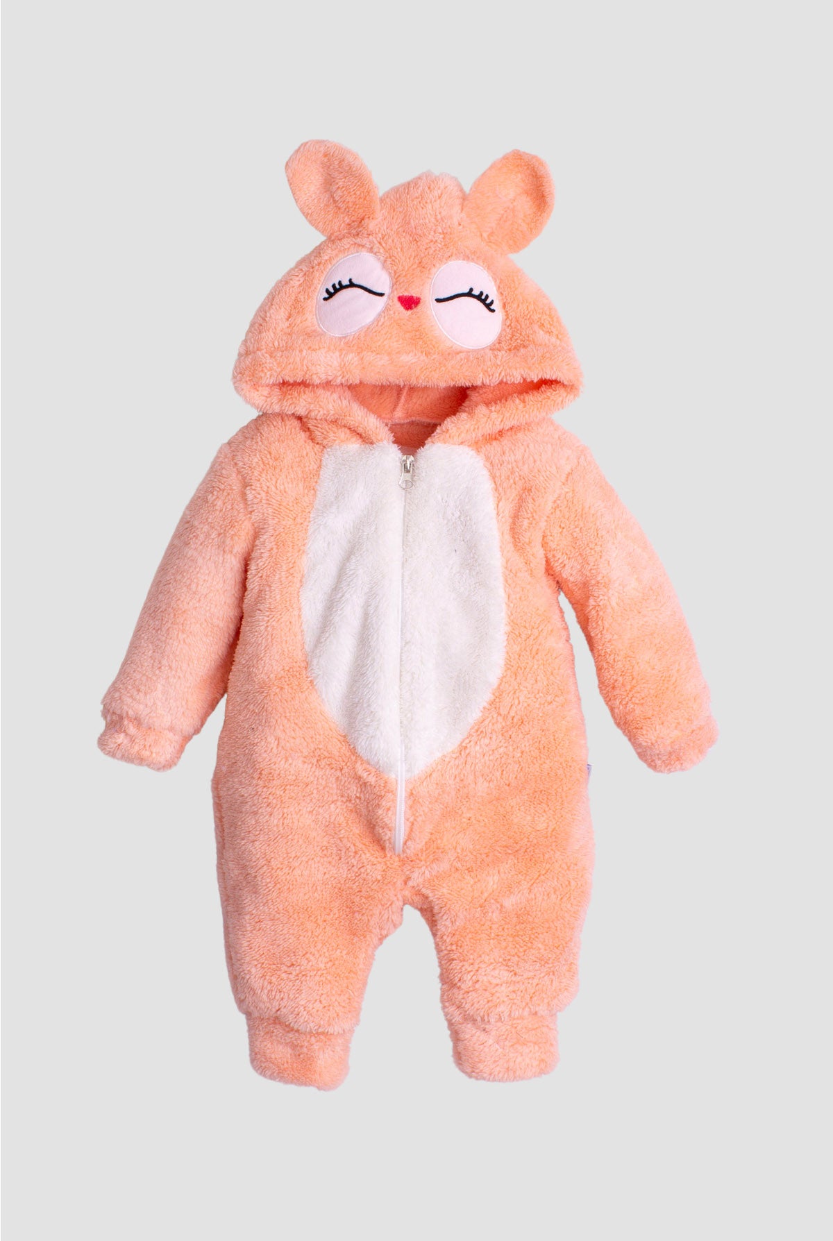 Kız Bebek Peluş Göz Kapaklı Tavşan Kapüşonlu Tulum 0 12 Ay