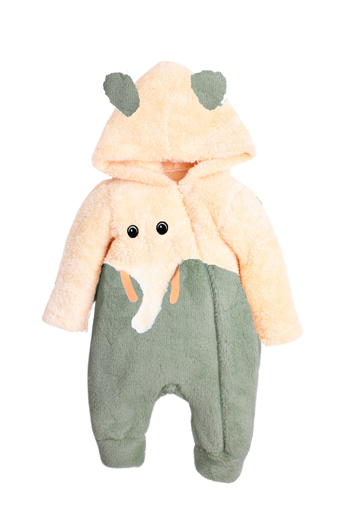 Unisex Fil Desenli Kapüşonlu Peluş Tulum 6-24 Ay