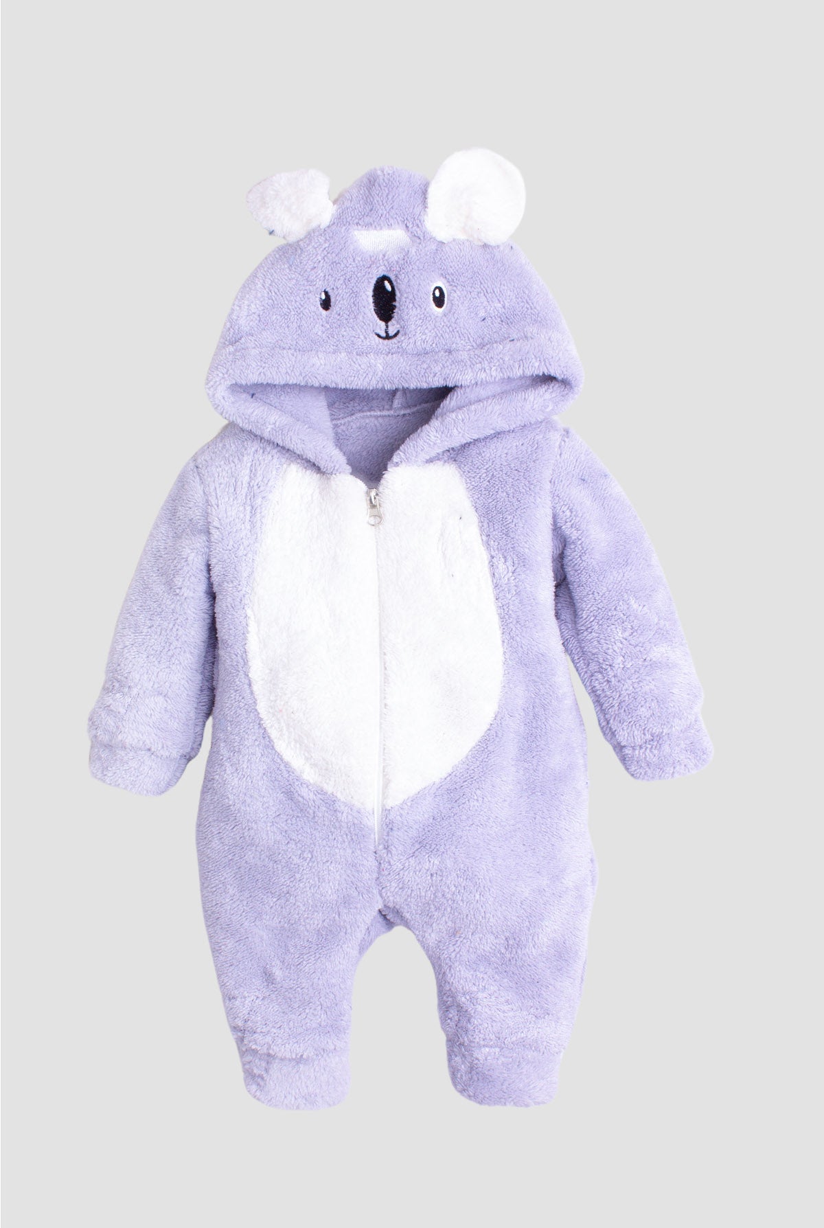 Unisex Bebek Koala Desenli Peluş Kapüşonlu Fermuarlı Tulum 0-12 Ay