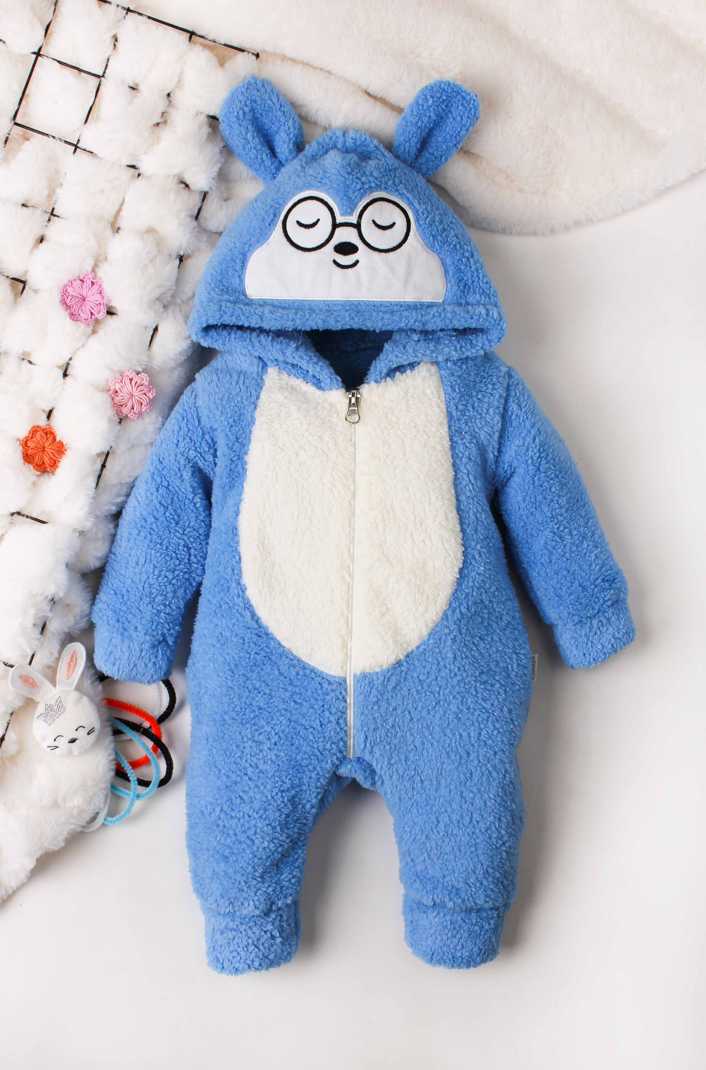 Unisex Bebek Gözlüklü Tavşan Nakışlı Tulum 0-12 Ay