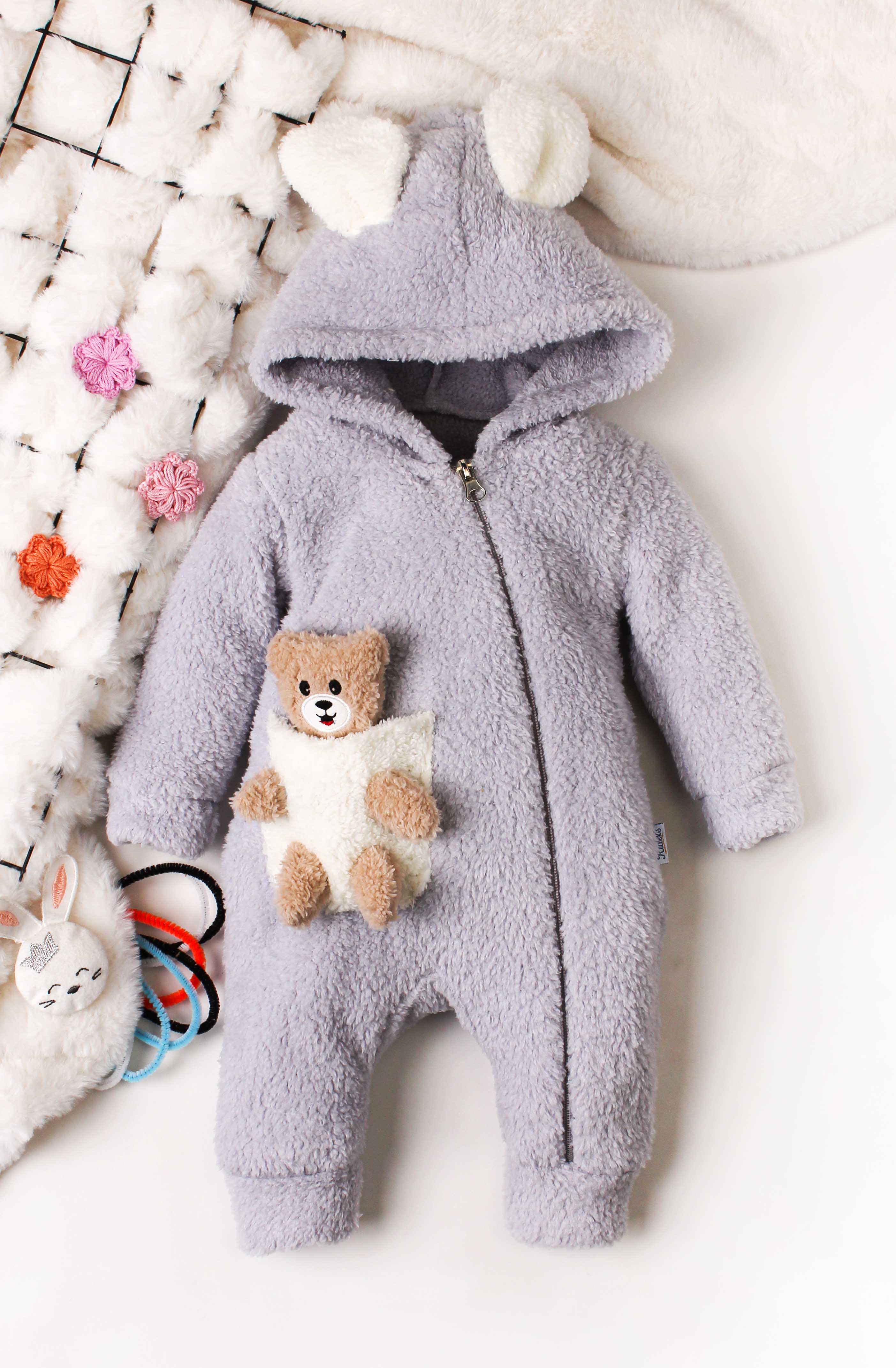 Tavşan Kulaklı Havuç Detaylı Peluş Bebek Tulum 0 24 Ay