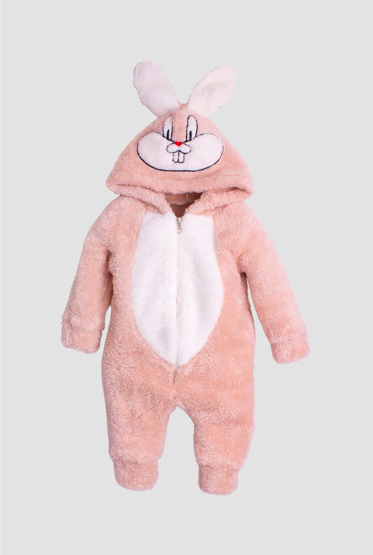 Unisex Bebek Tavşan Figürlü Peluş Kapüşonlu Tulum 0-12 Ay