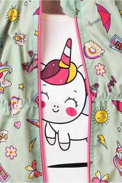 Donet Desenli Kapüşonlu Tatlı Unicorn İçi Pamuklu yağmurluk Bebek Takımı