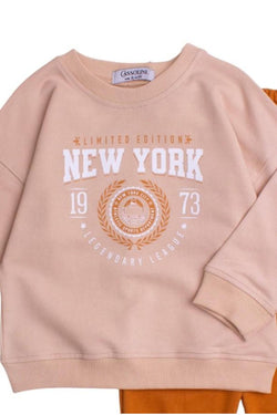 New York Baskılı Oversize  Alt Üst Bebek Çocuk Eşorfman Takımı