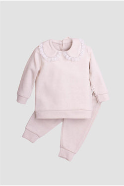 Pamuklu Waffle Kumaş Yaka Detaylı Tatlı Unisex Bebek&çocuk 2'li Alt Üst Eşofman Takım