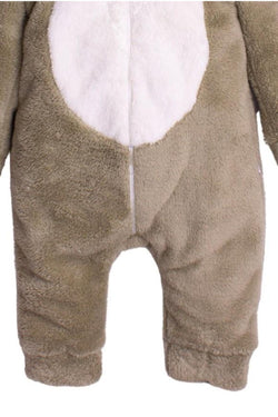 Kışlık Tatlı Peluş Kapüşonlu Ayıcık Nakışlı Bebek Çocuk Welsoft Tulum
