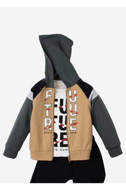 Future Baskılı Kapüşonlu Pamuk Bebek Takım 3’lü Takım hırka Sweatshirt Alt