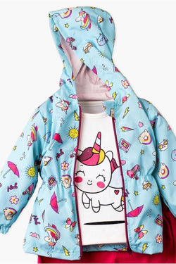 Donet Desenli Kapüşonlu Tatlı Unicorn İçi Pamuklu yağmurluk Bebek Takımı
