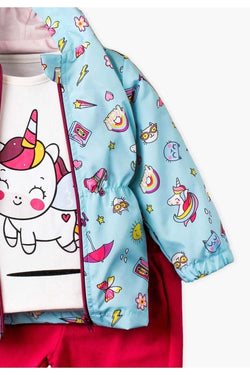Donet Desenli Kapüşonlu Tatlı Unicorn İçi Pamuklu yağmurluk Bebek Takımı