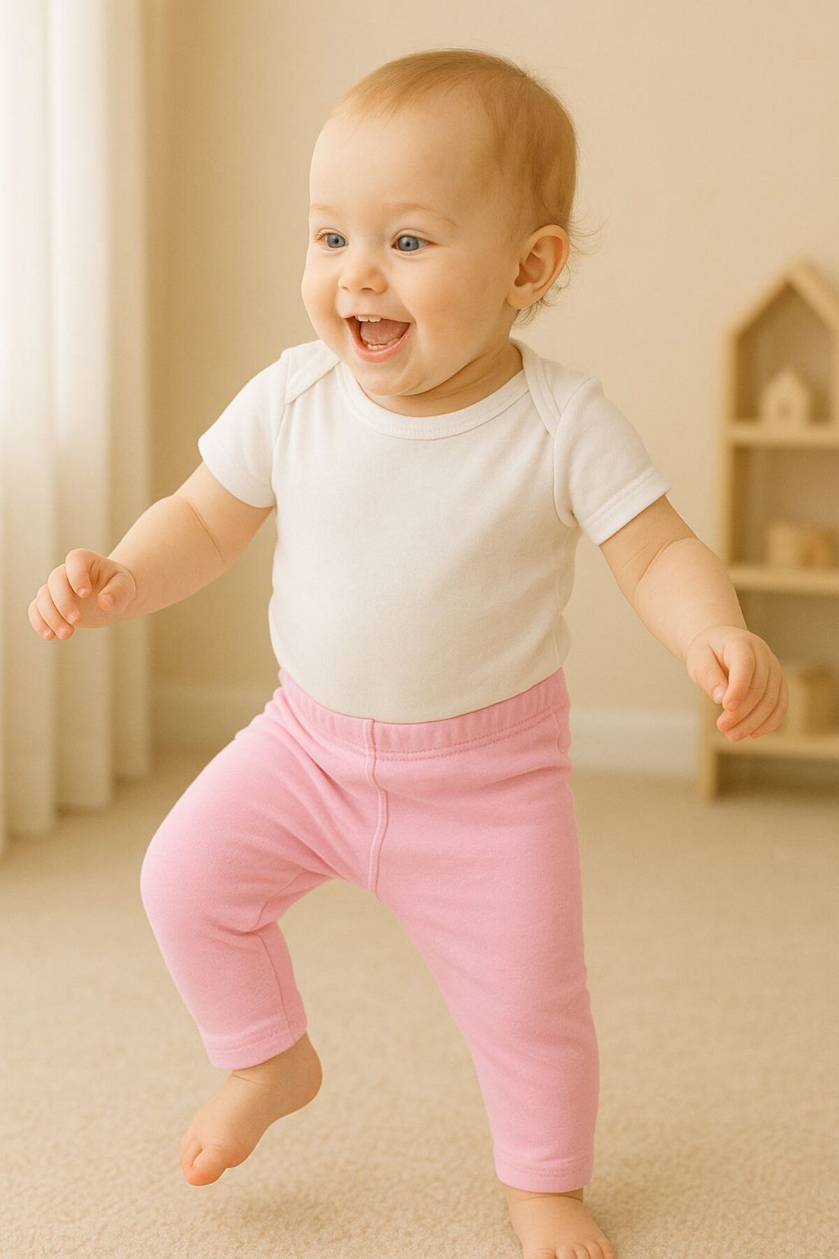 Unisex Bebek Düz Renkli Organik Kumaş Tayt İlkbahar Yazlık 3-12 Ay