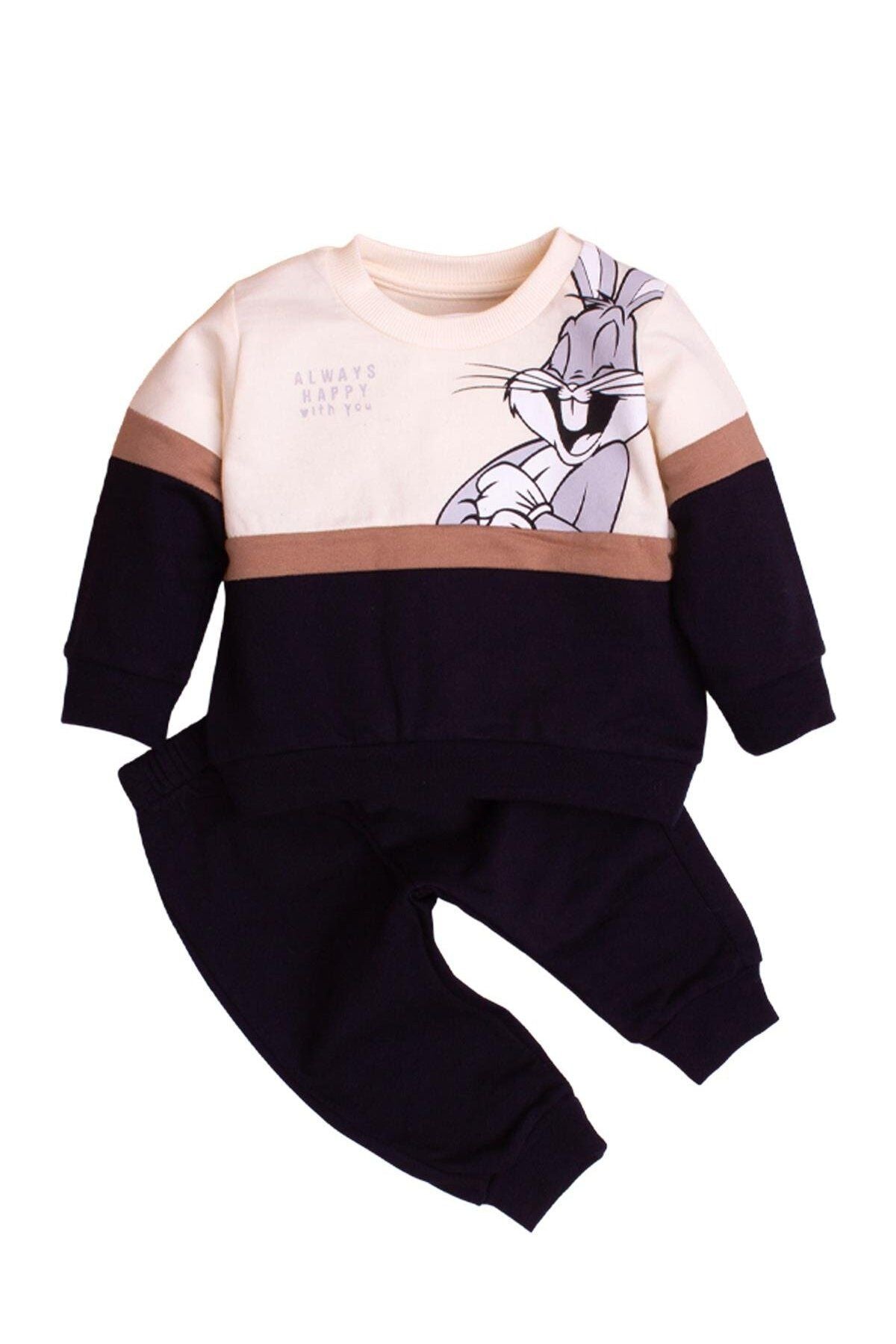 Pamuklu Bugs Bunny Baskılı Tatlı Unisex Bebek&çocuk 2'li Alt Üst Eşofman Takım