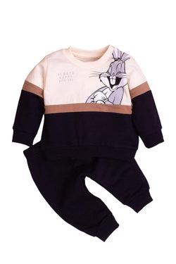 Pamuklu Bugs Bunny Baskılı Tatlı Unisex Bebek&çocuk 2'li Alt Üst Eşofman Takım