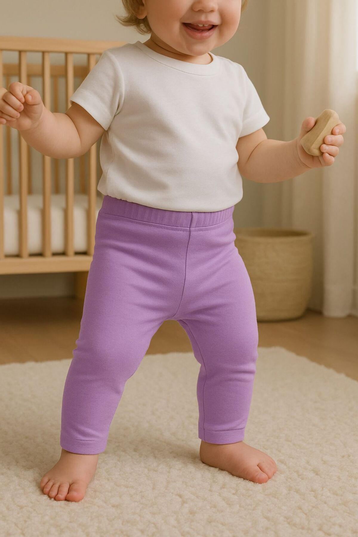 Unisex Bebek Düz Renkli Organik Kumaş Tayt İlkbahar Yazlık 3-12 Ay