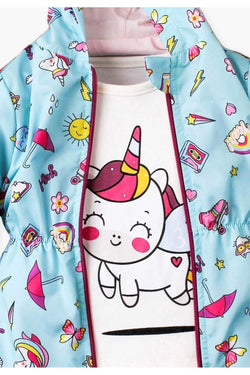 Donet Desenli Kapüşonlu Tatlı Unicorn İçi Pamuklu yağmurluk Bebek Takımı