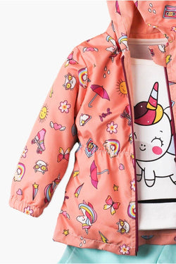 Donet Desenli Kapüşonlu Tatlı Unicorn İçi Pamuklu yağmurluk Bebek Takımı