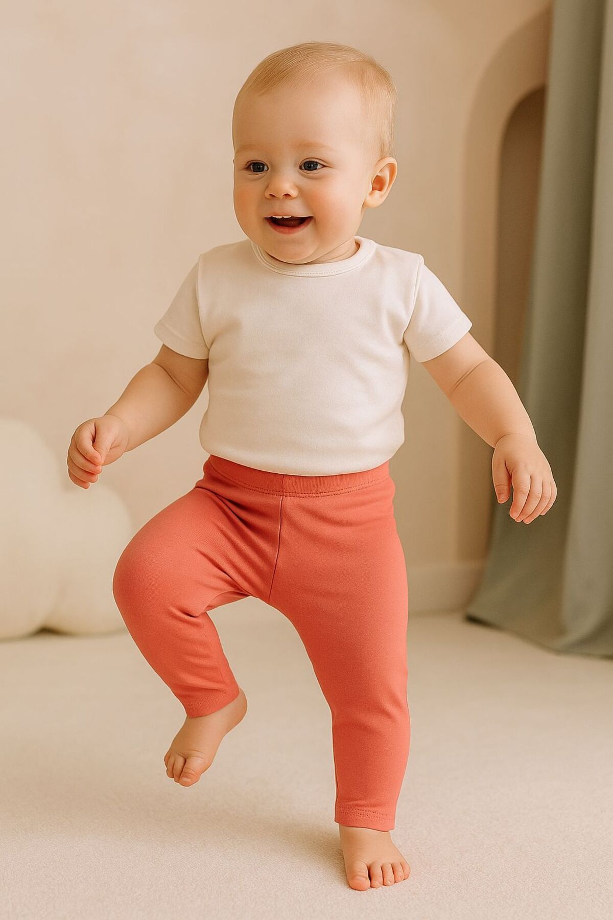 Unisex Bebek Düz Renkli Organik Kumaş Tayt İlkbahar Yazlık 3-12 Ay