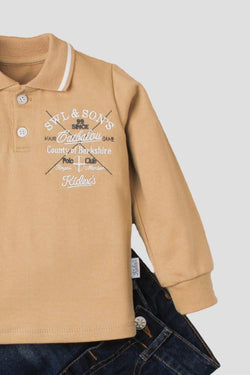 Polo bebek takımı yumuşak kot pantolonlu %100 pamuklu