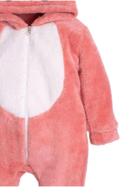Kışlık Tatlı Peluş Kapüşonlu Tavşan Nakışlı Bebek Çocuk Welsoft Tulum