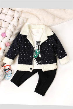 Kışlık tatlı peluş takım pamuklu 3’lü takım erkek bebek welsoft sweatshirt eşofman