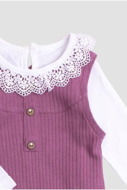 Waffle Görselli İç Badili Tatlı Dantel Detaylı  Esnek Pamuklu Bebek 2'liTulum