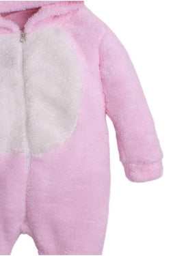 Kışlık Tatlı Peluş Kapüşonlu Tavşan Nakışlı Bebek Çocuk Welsoft Tulum