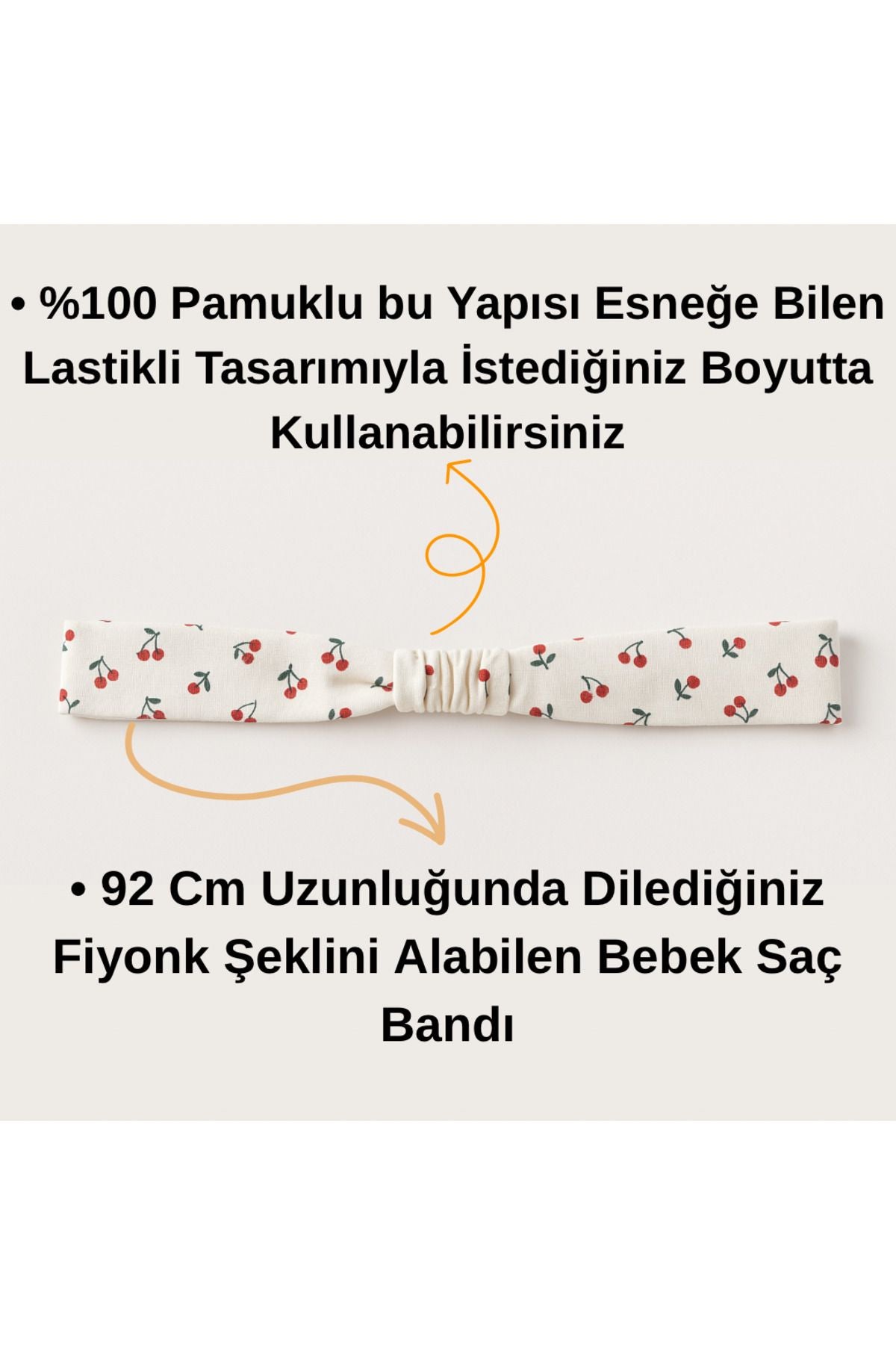 Kız Bebek Kiraz Desenli Fiyonklu Esnek Saç Bandı