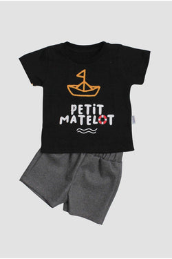 Yelken nakışlı  Petit Matelot Yazılı 2'li Tişört Alt Üst Takım