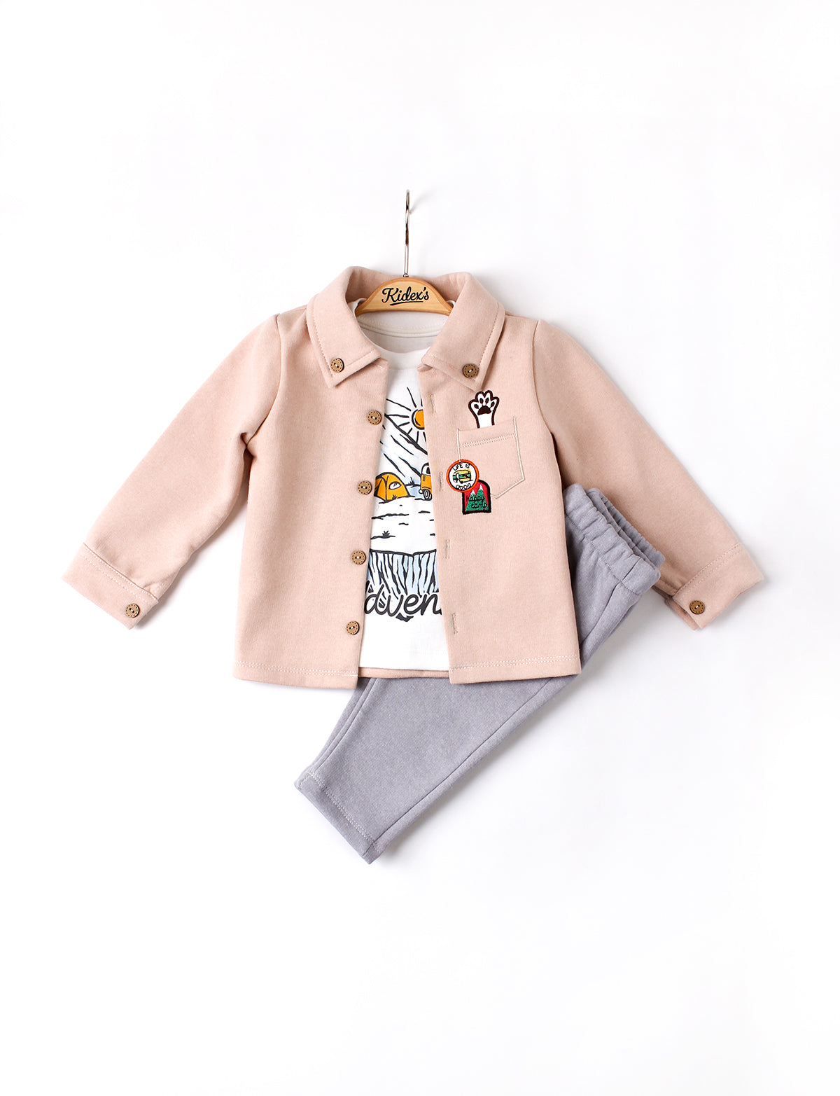 Erkek Bebek Patch Detaylı Ceket Görünümlü 3'lü Takım 9-24 Ay