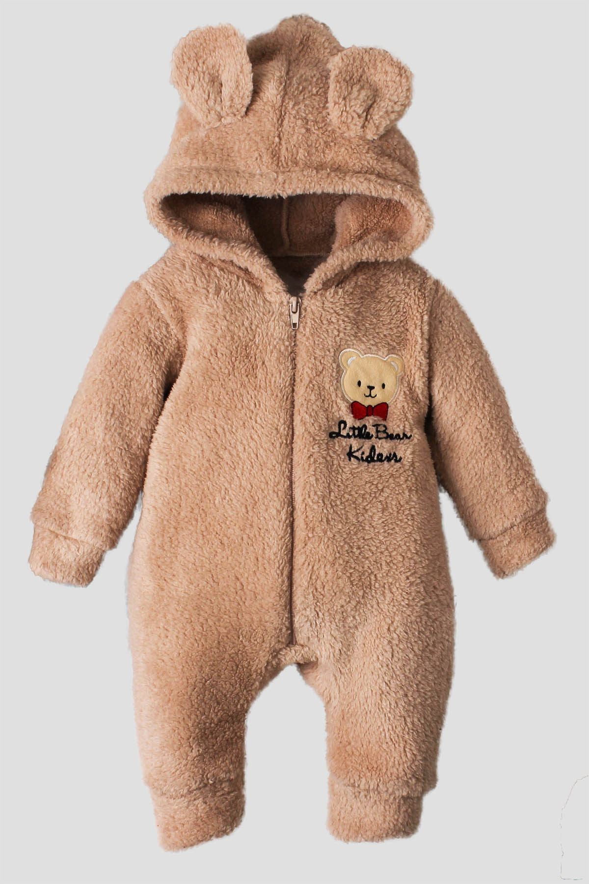 Kışlık Erkek Bebek Ayıcık Kapüşonlu Peluş Tulum 0-12 Ay