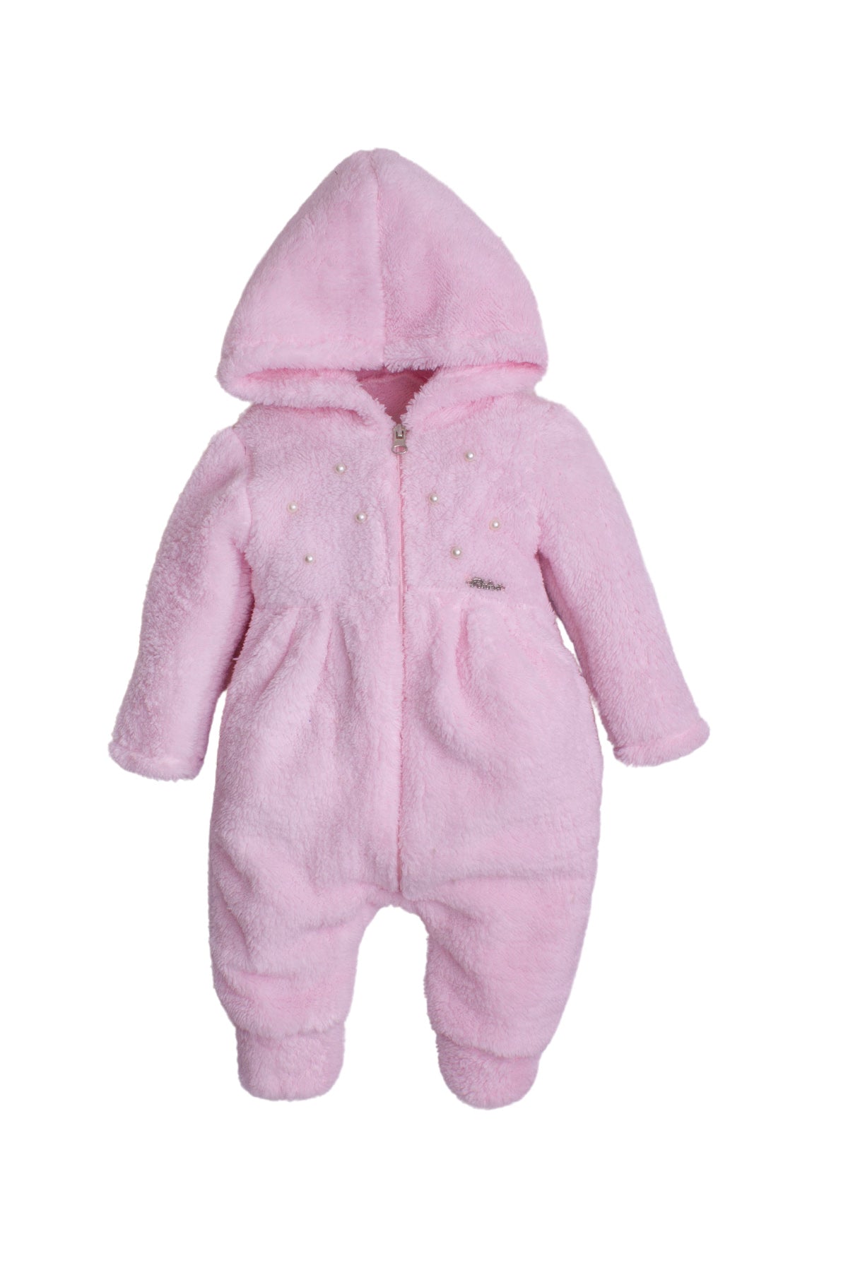 Kız Bebek İnci Detaylı Fermuarlı Peluş Tulum 0-12 Ay