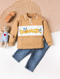 Erkek Bebek Donald Baskılı Polo Yaka 2’li Takım Jean Pantolonlu 9-24 Ay