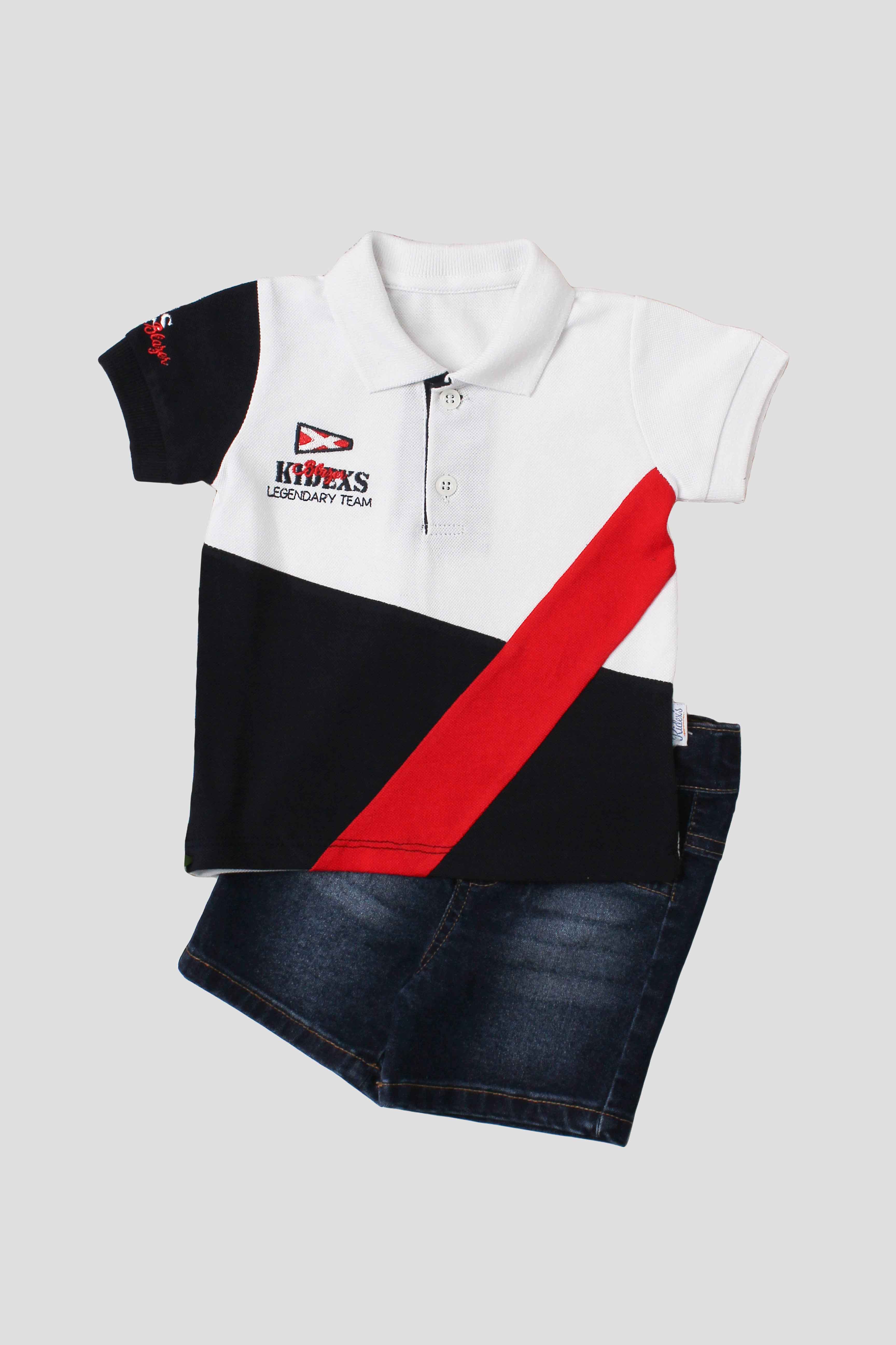 Erkek Bebek Şerit Desenli Polo Yaka Şortlu Yazlık 2'li Takım 6-24 Ay