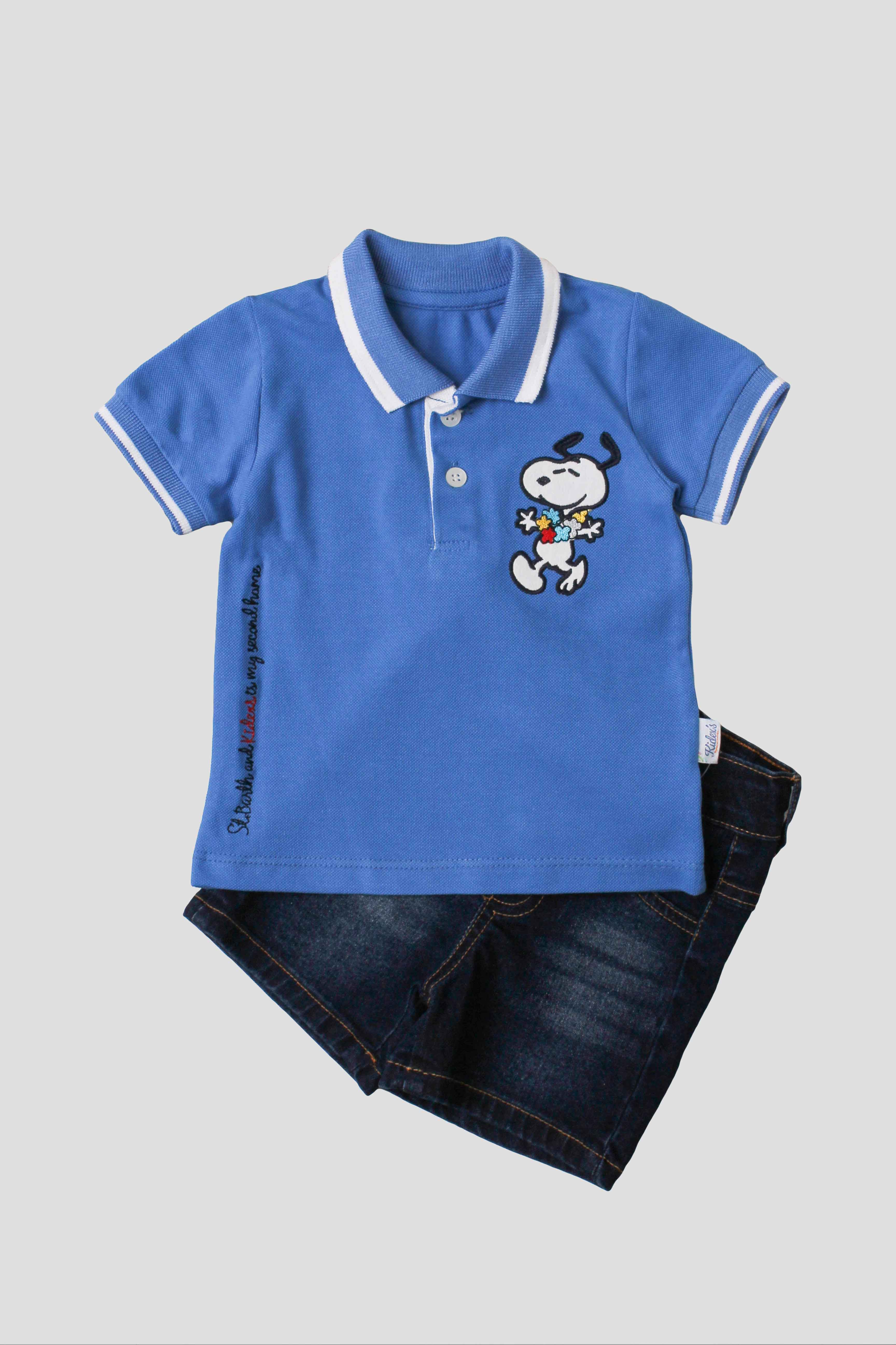 Erkek Bebek Baskılı Polo Yaka Tişört ve Kot Şort 2’li Yazlık Takım