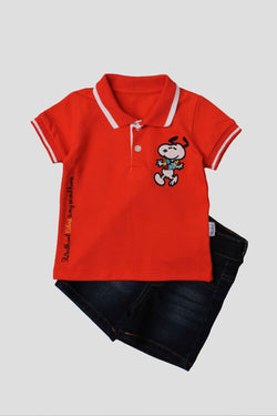 Erkek Bebek Polo Yaka Nakışlı Tişört Şort Takım 2'li Yazlık Spor Kombin 6-24 Ay