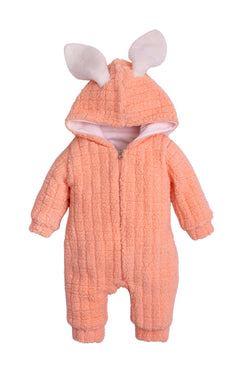 Unisex Tavşan Kulaklı Kapüşonlu Peluş Bebek Tulum 0-12 Ay