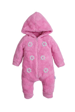 Kız Bebek Çiçek Nakışlı Peluş Kapüşonlu Tulum 0-12 Ay
