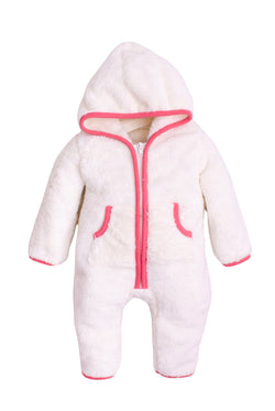 Kız Bebek Kapüşonlu Kontrast Biye Detaylı Peluş Tulum 0-12 Ay