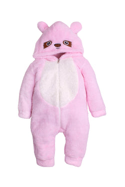 Kız Bebek Peluş Kulaklı Hayvan Figürlü Fermuarlı Kışlık Tulum 0-12 Ay