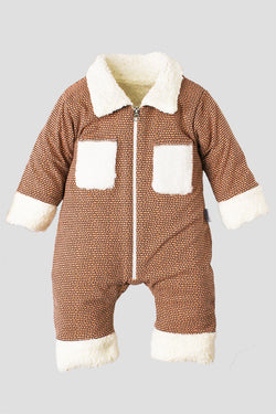 Unisex Bebek Fermuarlı Desenli Kalın Kışlık Tulum İçi Peluş 0-12 Ay