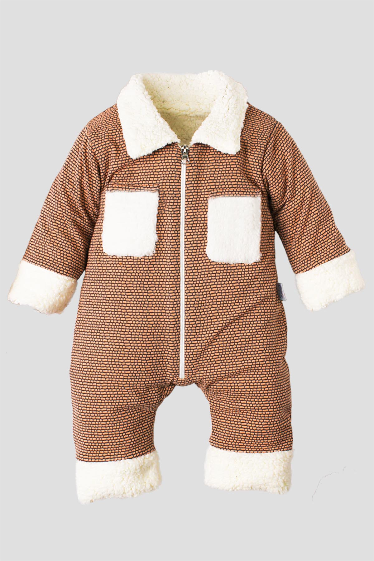 Unisex Bebek Fermuarlı Desenli Kalın Kışlık Tulum İçi Peluş 0-12 Ay