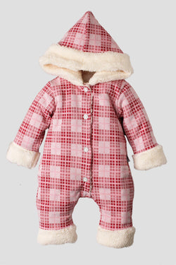 Kız Bebek Kapüşonlu Ekose Desenli Peluş Astarlı Tulum 0 12 Ay