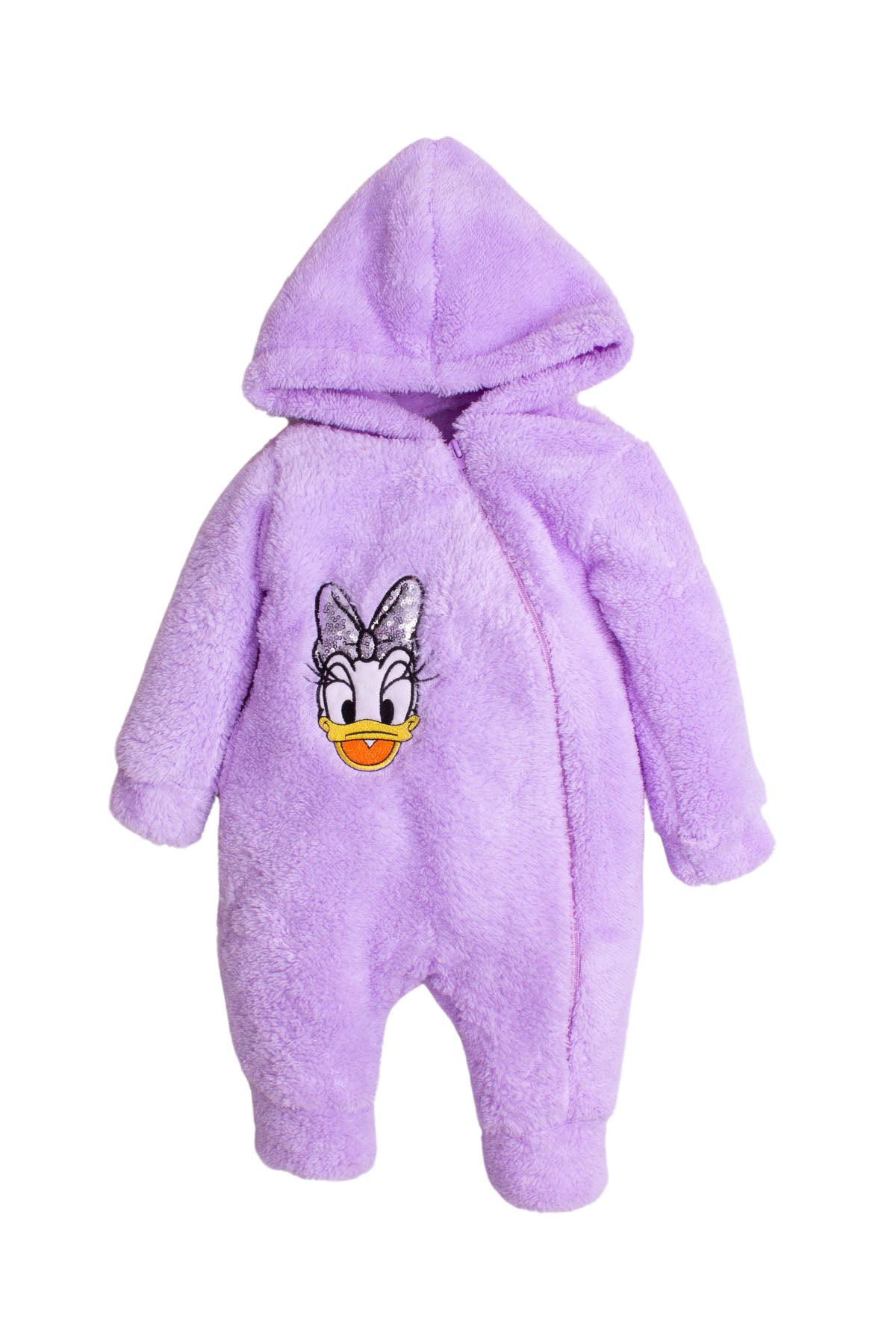 Unisex Peluş Detaylı Kapüşonlu Fermuarlı Hayvan Figürlü Bebek Tulumları 0-12 Ay