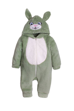 Unisex Kapüşonlu Tavşan Figürlü Peluş Bebek Tulum 0-12 Ay