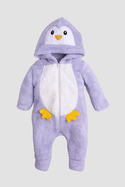 Unisex Bebek Peluş Penguen Kapüşonlu Tulum 6-24 Ay